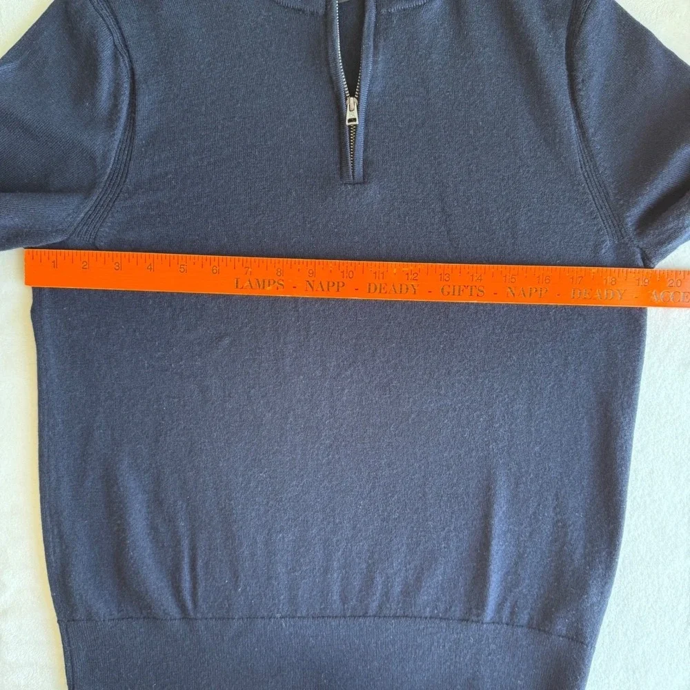 BR Italian Quarter Zip Men'sSweater Navy Medium 100% Merino‎ Extra Fine Wool